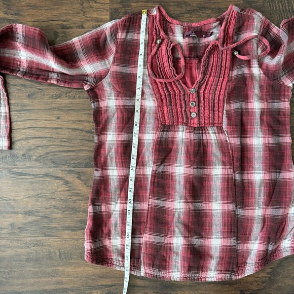 Prana Womens Red Plaid Pull Over Blouse Francine Long Sleeve - Picture 7 of 7